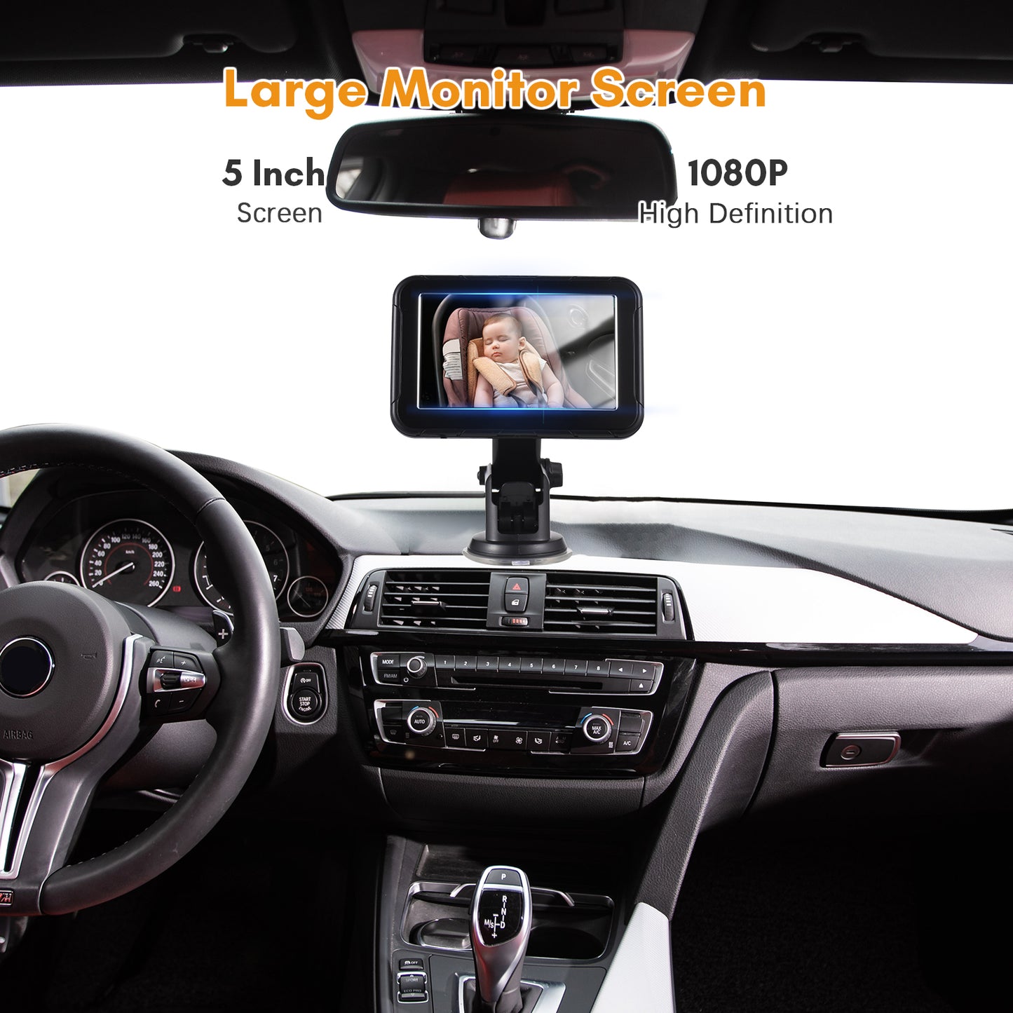 Baby Car Monitor, 1080P High Definition Monitor Camera for Baby Rear Facing Seat 5 Inch Car Seat Mirror Display 150° Wide View Night Vision Baby Car Mirror Camera Easy Installation, Black
