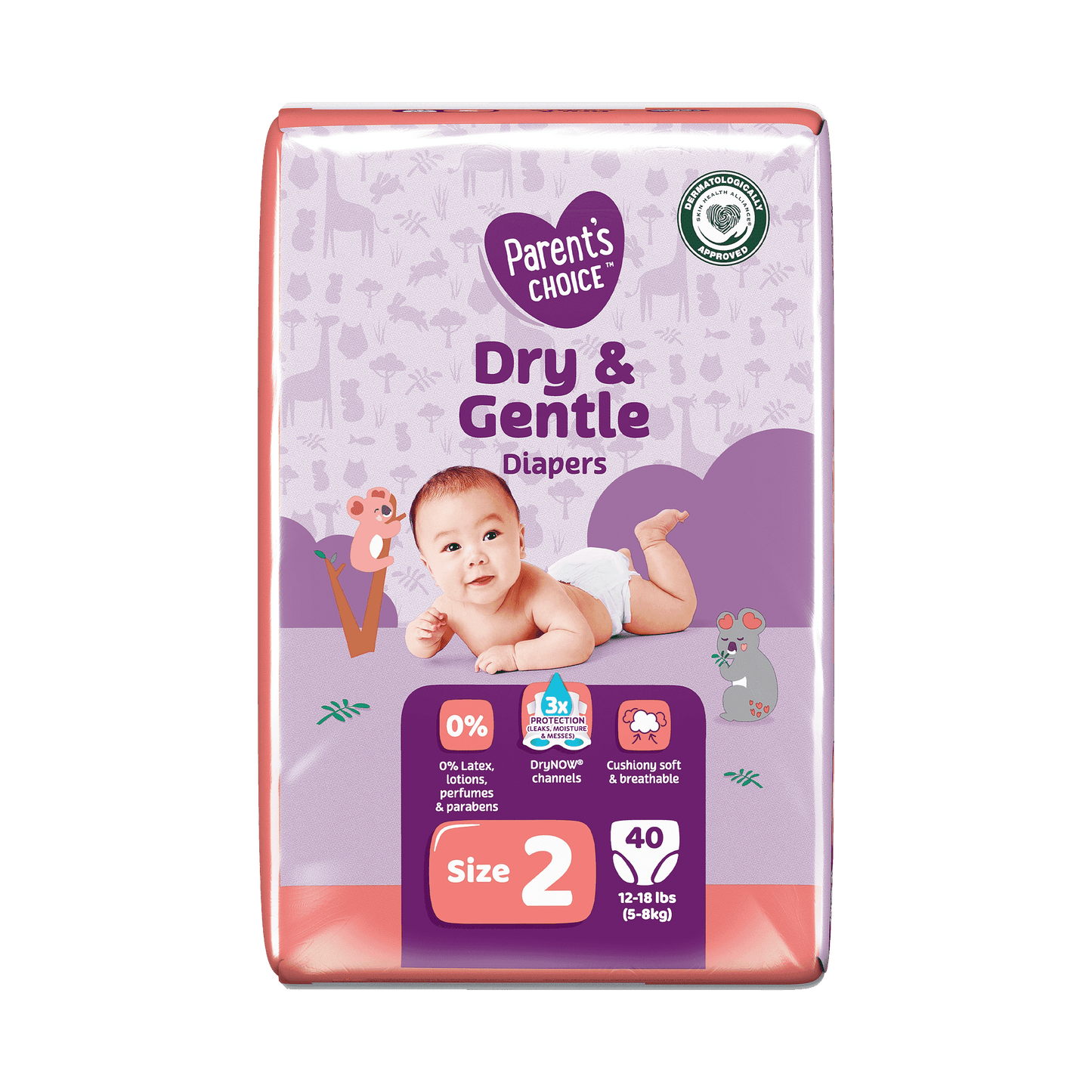 (2 Pack) Parent'S Choice Dry & Gentle Diapers Size 2, 40 Count (Select for More Options)