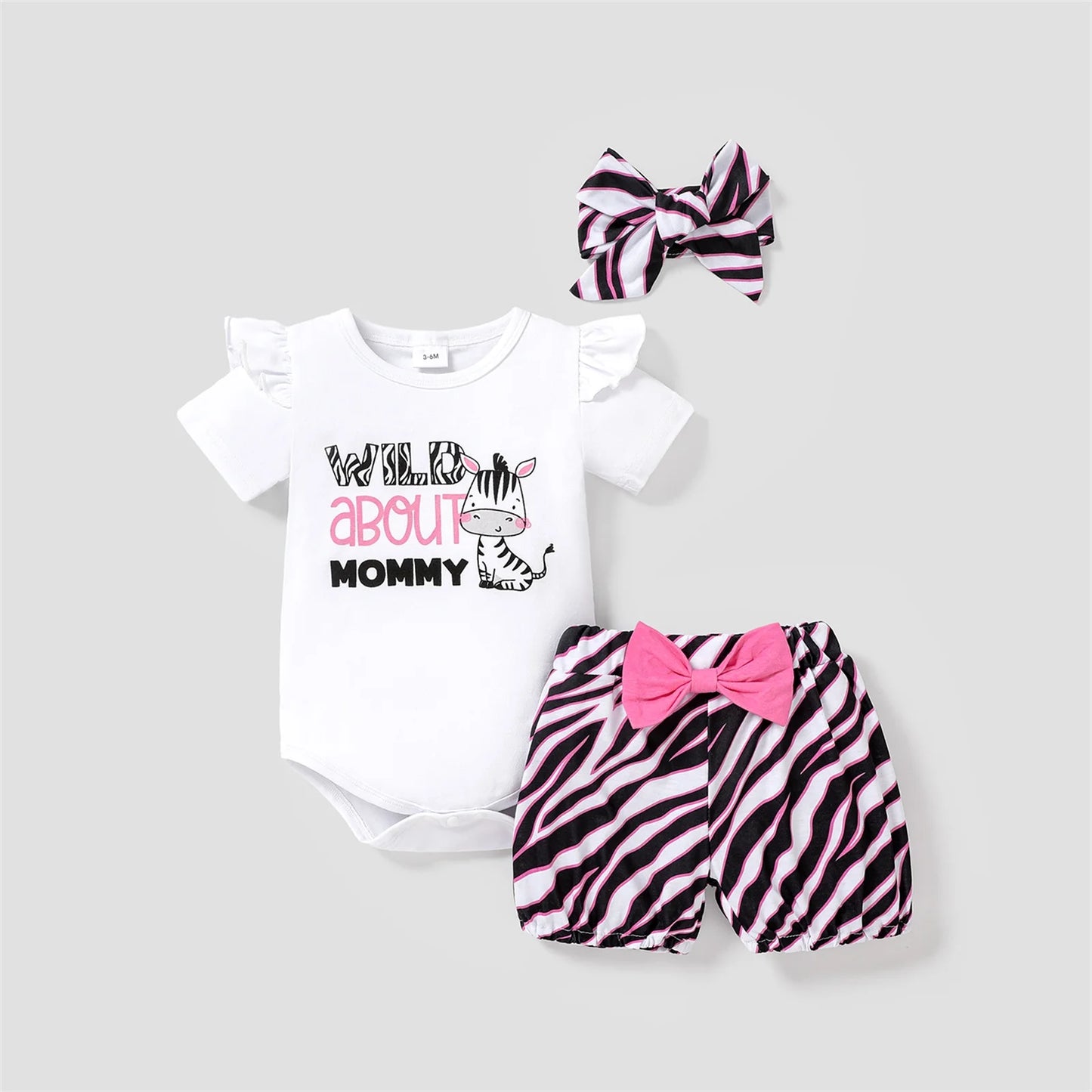 Baby Girl Clothes Set Ruffle Sleeve Zebra Bodysuit and Shorts Newborn Gift 9-12 Months