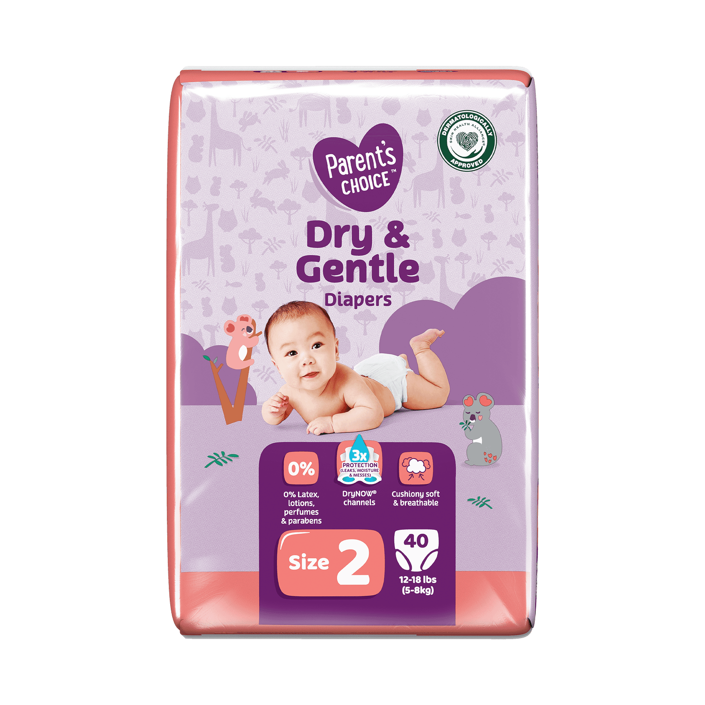 (2 Pack) Parent'S Choice Dry & Gentle Diapers Size 2, 40 Count (Select for More Options)