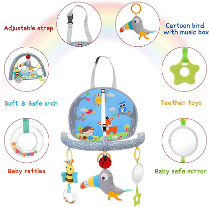 Infant Car Seat Toys for Babies 0-6 Months: Travel Baby Toy for Rear Car Seat, Adjustable Mobile Activity Arch with Music, Sensory Hanging Toy Fits Safety Car Seats, Crib, Stroller