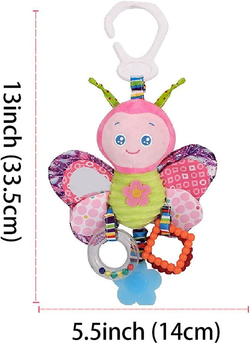 Baby Car Seat Stroller Plush Hanging Rattle Toys Newborn Crib Bed around Toy with Teether Rattle Sound for 0-3 Years Old (Butterfly)