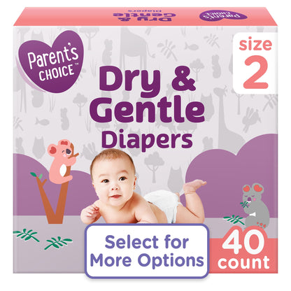 (2 Pack) Parent'S Choice Dry & Gentle Diapers Size 2, 40 Count (Select for More Options)