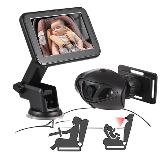 Baby Car Monitor, 1080P High Definition Monitor Camera for Baby Rear Facing Seat 5 Inch Car Seat Mirror Display 150° Wide View Night Vision Baby Car Mirror Camera Easy Installation, Black