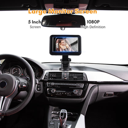 Baby Car Monitor, 1080P High Definition Monitor Camera for Baby Rear Facing Seat 5 Inch Car Seat Mirror Display 150° Wide View Night Vision Baby Car Mirror Camera Easy Installation, Black