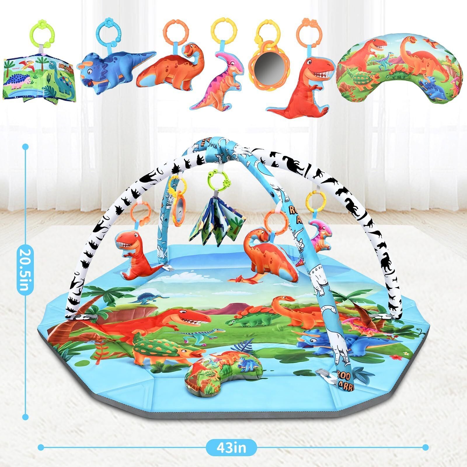 Baby Play Gym Mat 26-In-1 Tummy Time Mat Dinosaur Baby Play Mat Activity Gym ...