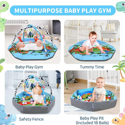 Baby Play Gym Mat 26-In-1 Tummy Time Mat Dinosaur Baby Play Mat Activity Gym ...