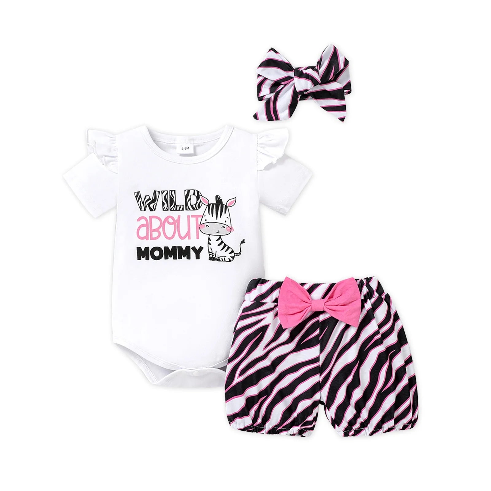 Baby Girl Clothes Set Ruffle Sleeve Zebra Bodysuit and Shorts Newborn Gift 9-12 Months