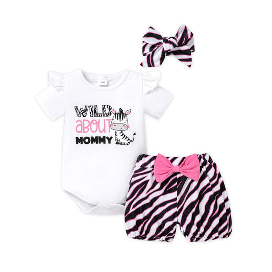 Baby Girl Clothes Set Ruffle Sleeve Zebra Bodysuit and Shorts Newborn Gift 9-12 Months