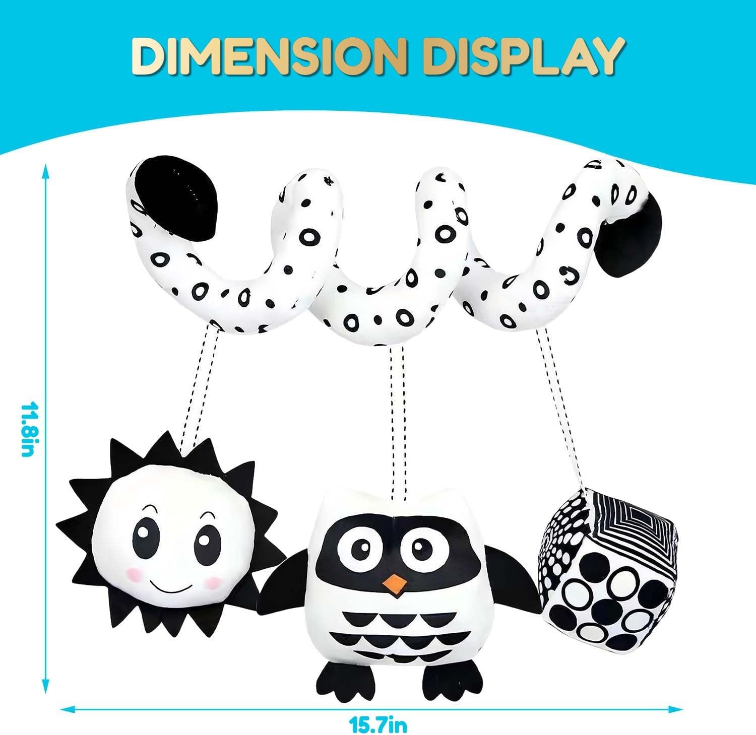 Baby Spiral Activity Car Seat Toys, Black and White Baby Toys, High Contrast Baby Sensory Toys, Newborn Hanging Plush Stroller Toys for 0 3 6 9 12 Months Boys Girls (Owl)