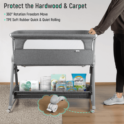 Bassinet with Mattress Large Volume Mobile with Storage Bedside Sleeper for Infant Baby Gray
