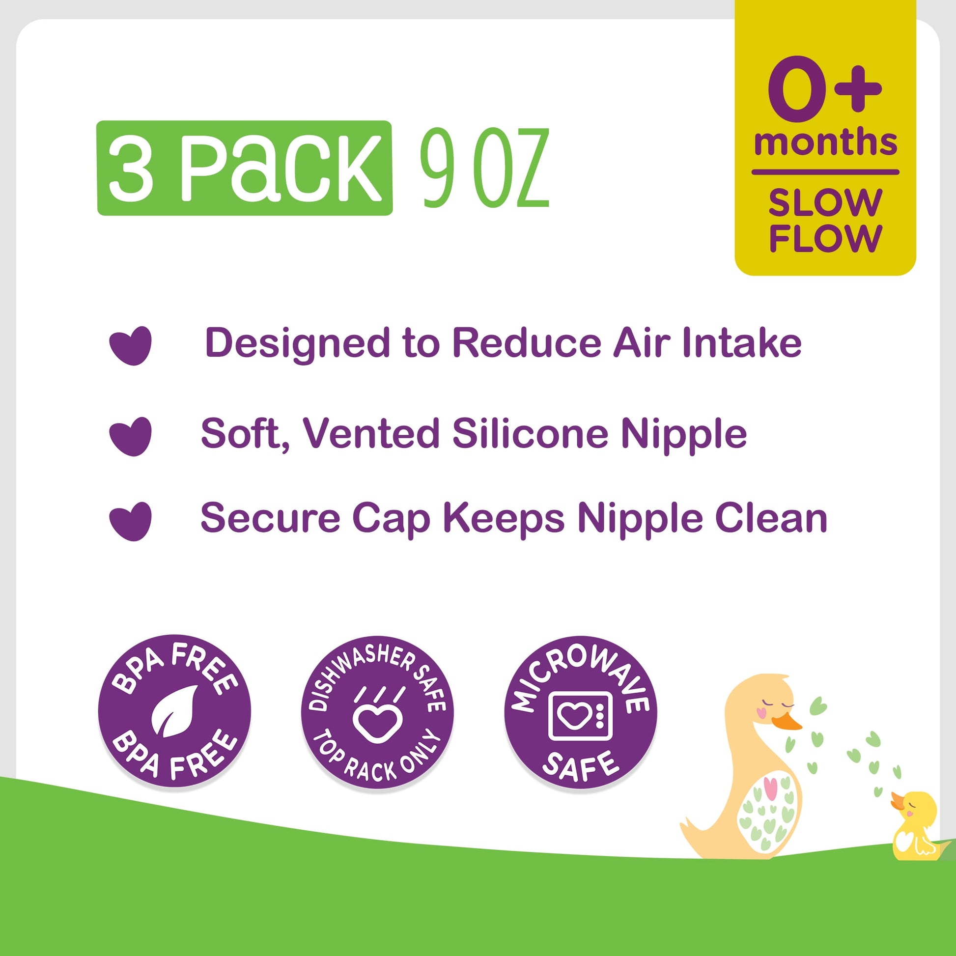 Bottle, 3 Pack, 9 Fl Oz, Newborns, Unisex, Cloud Print