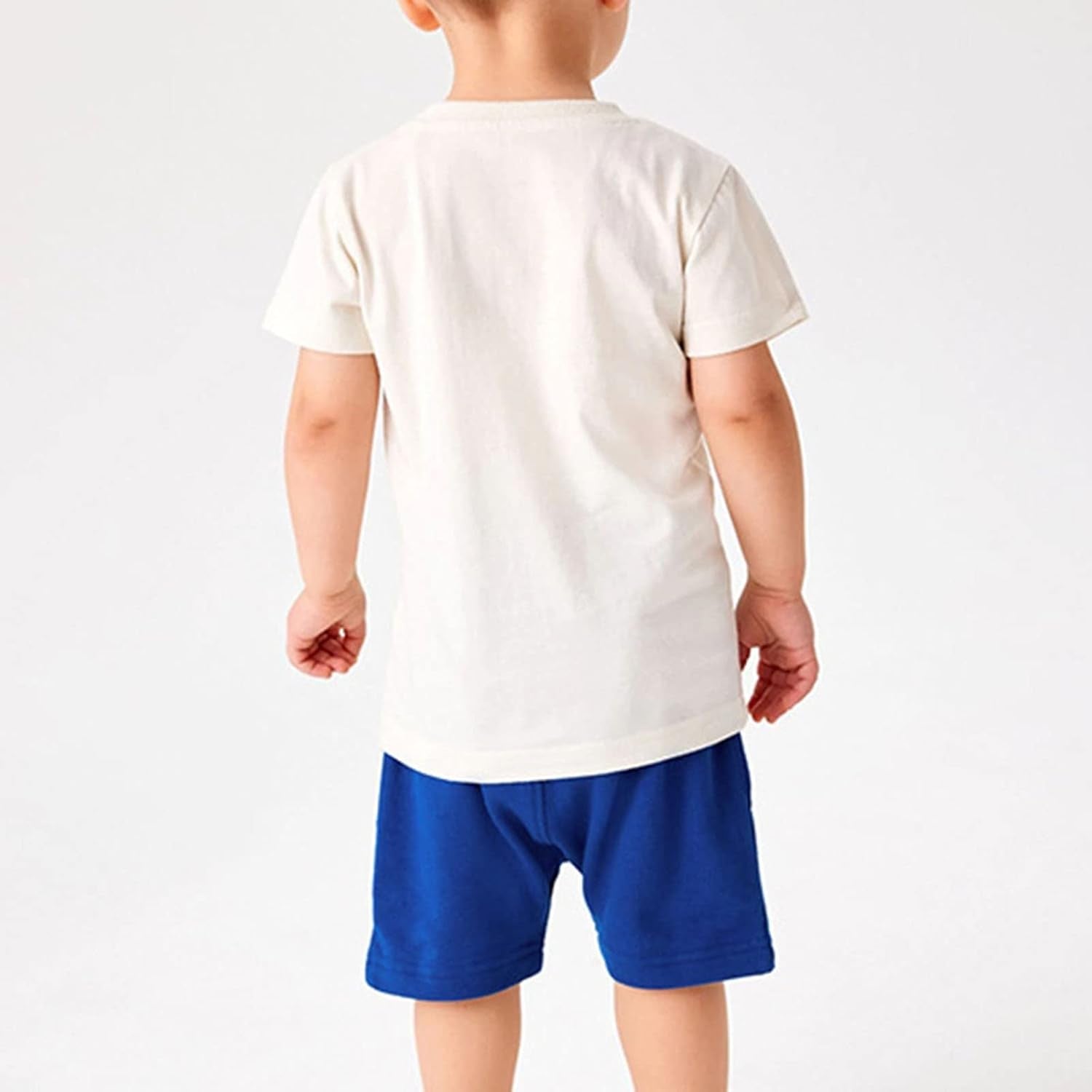Cute Infant Clothes Set Boys Letter Print Short Sleeved Top Cartoon Print Shorts Casual Suit Summer (Blue, 5-7Years)