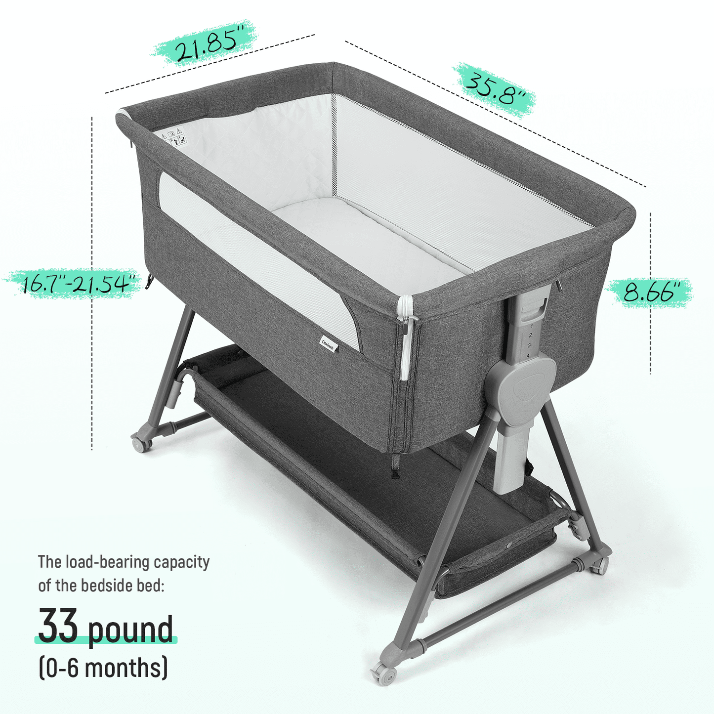 Bassinet with Mattress Large Volume Mobile with Storage Bedside Sleeper for Infant Baby Gray