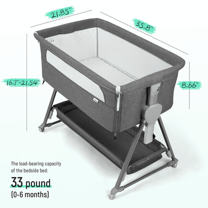 Bassinet with Mattress Large Volume Mobile with Storage Bedside Sleeper for Infant Baby Gray