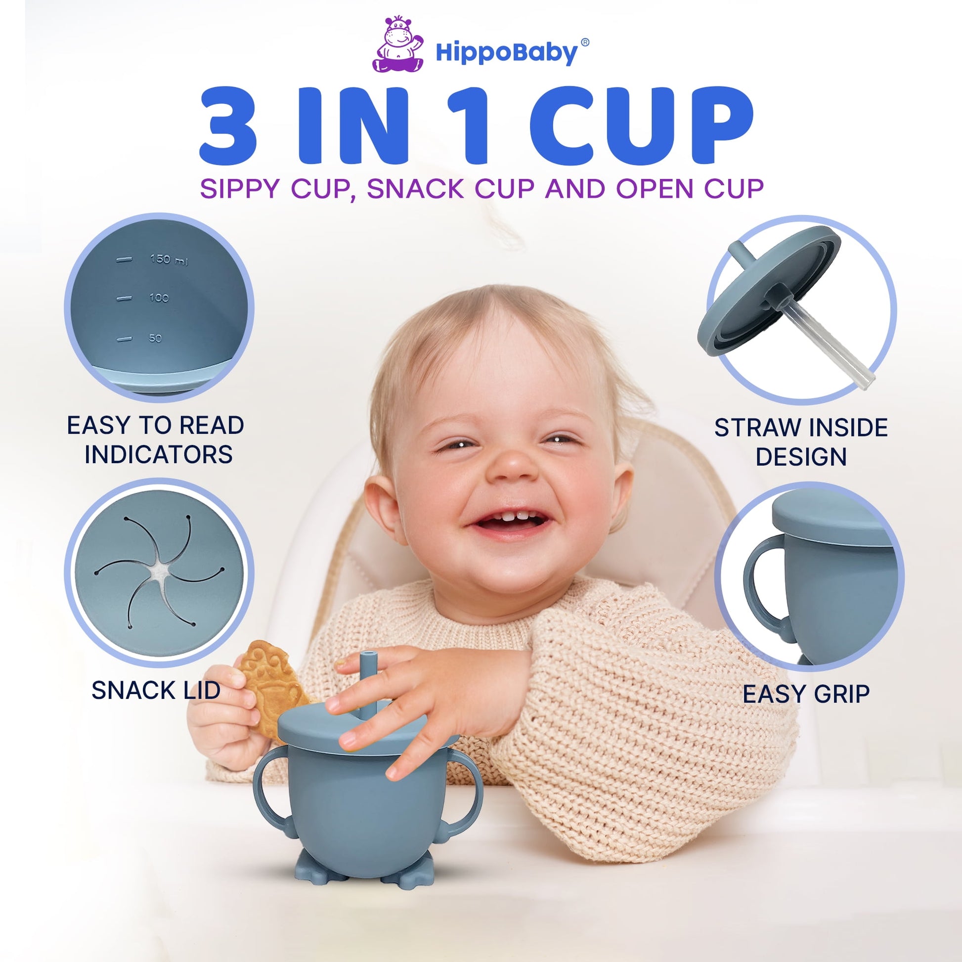 Baby Led Weaning Supplies | 10 Piece Silicone Feeding Set | Baby Toddler Bib Cup Divided Plate and Bowl Self Feeding Spoons Dish Set | Toddler Feeding Supplies (Sky)