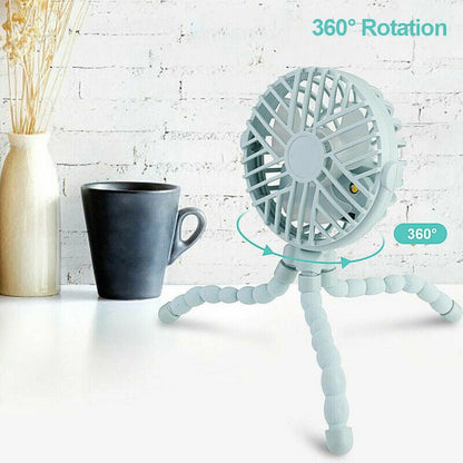 Mini Handheld Stroller Fan, Personal Portable Baby Car Seat Fan with Flexible Tripod Fix on Stroller,Usb Rechargeable Desk Fan Adjustable 3 Speeds for Camping