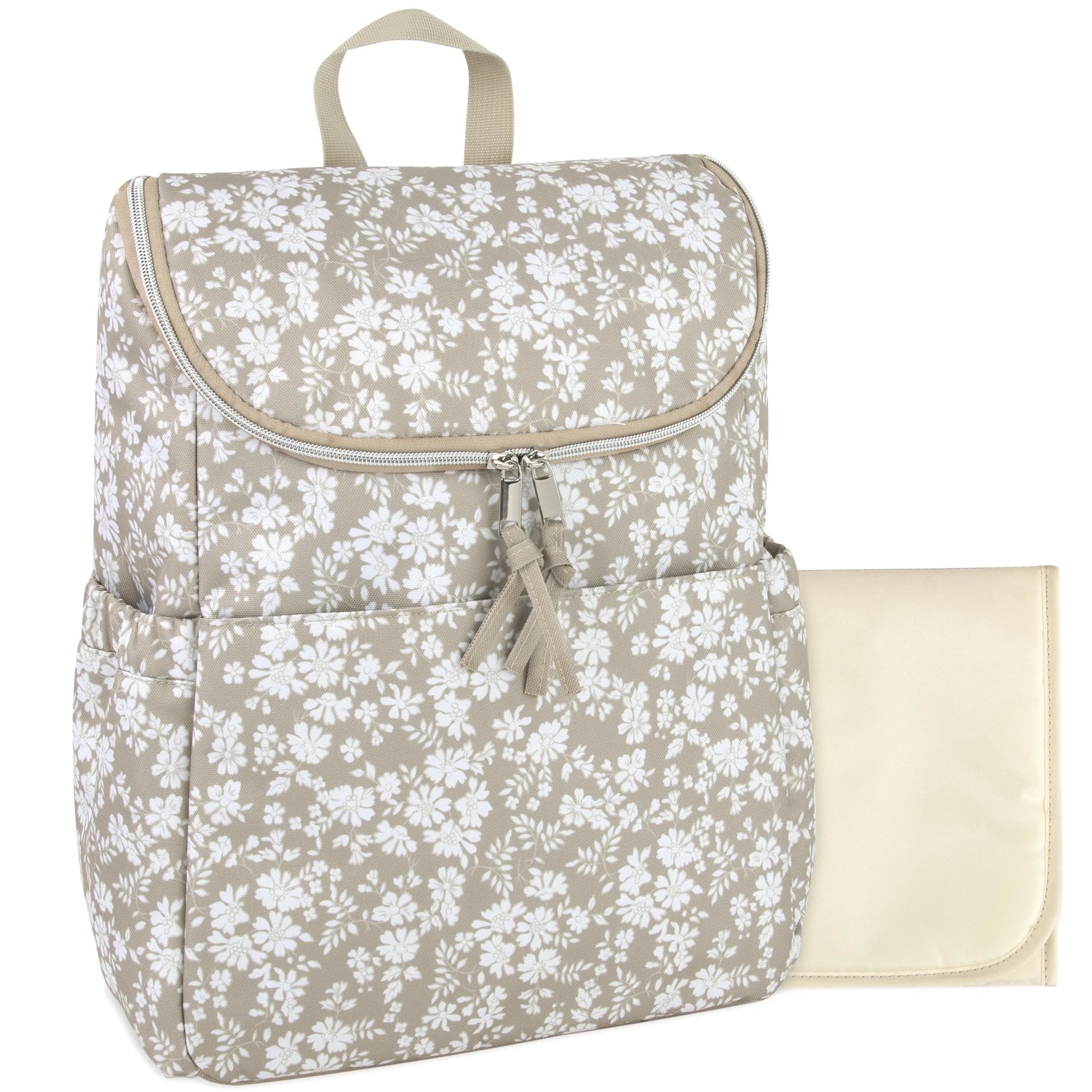 2 Piece Baby Diaper Backpack with Stroller Straps and Matching Changing Pad in Dusty Floral
