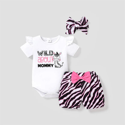 Baby Girl Clothes Set Ruffle Sleeve Zebra Bodysuit and Shorts Newborn Gift 9-12 Months