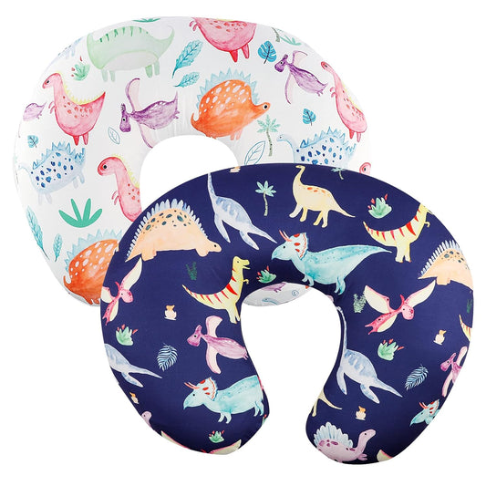 Dinosaur Nursing Pillow Cover Set Baby Boys & Girls, 2Pack Twins Breastfeeding Pillow Slipcover Cushion Cover, Soft Fabric Fits Snug on Infant,Fits for Nursing Pillow Newborn (Pillow Not Included)