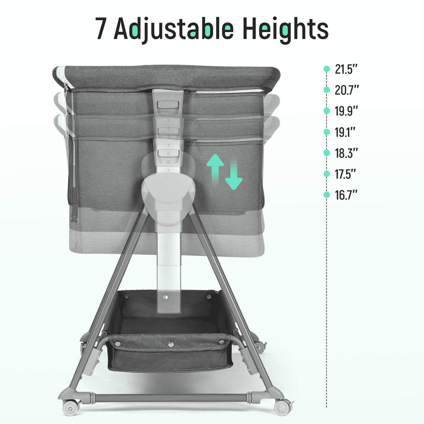 Bassinet with Mattress Large Volume Mobile with Storage Bedside Sleeper for Infant Baby Gray