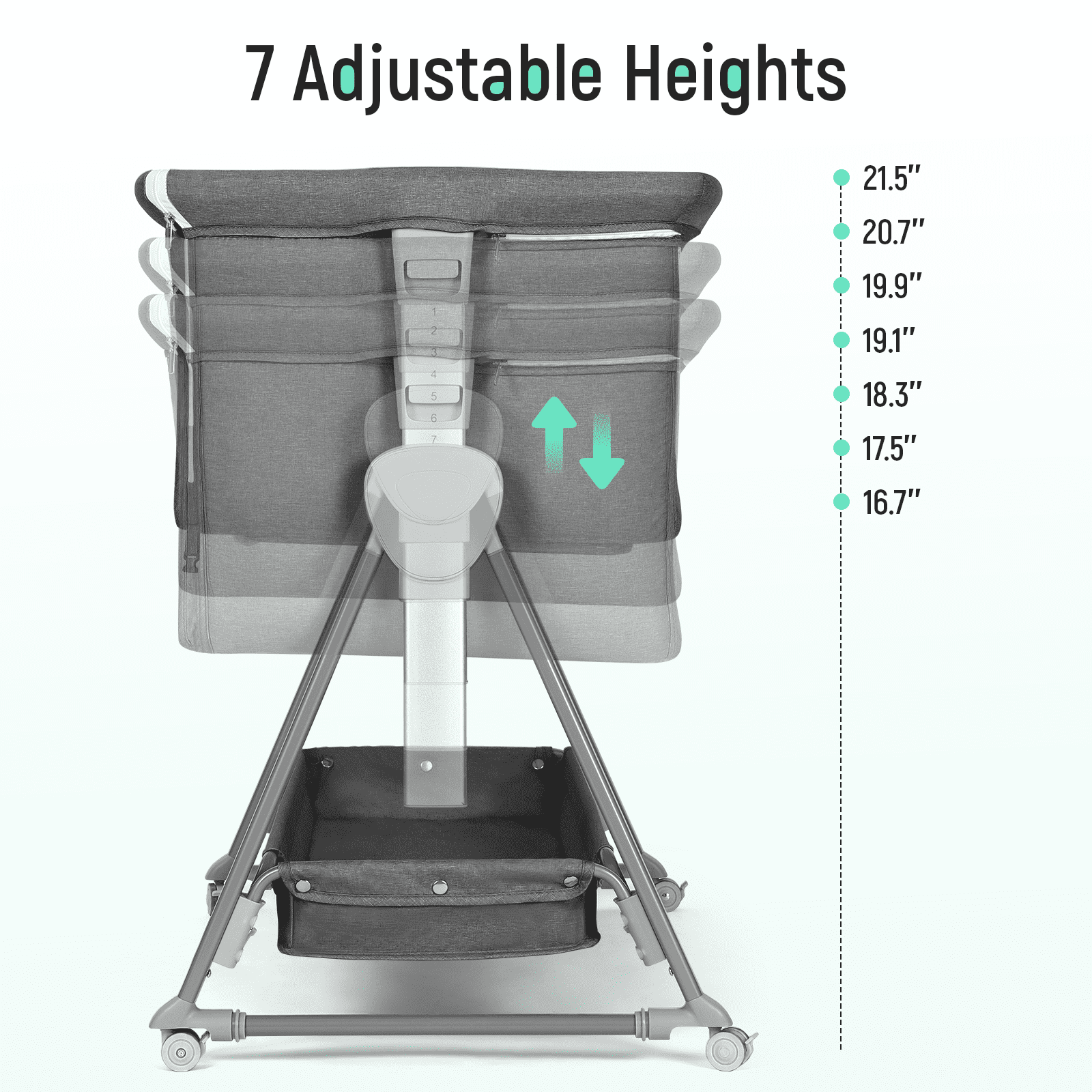 Bassinet with Mattress Large Volume Mobile with Storage Bedside Sleeper for Infant Baby Gray