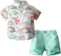 Children Clothes Set Boys Dinosaur Shirt Shorts Set Children'S Short Sleeve Colorful Dinosaur Shirt (Green, 4-5 Years)
