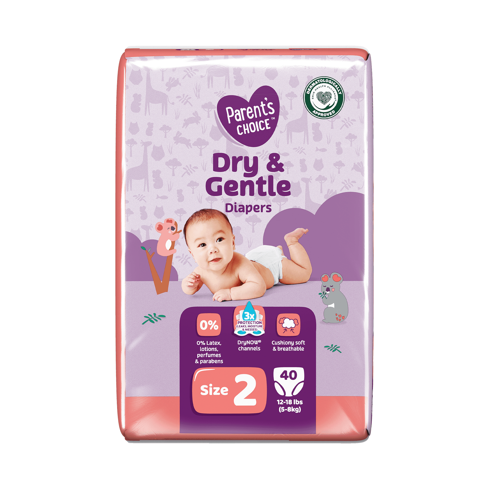 (2 Pack) Parent'S Choice Dry & Gentle Diapers Size 2, 40 Count (Select for More Options)