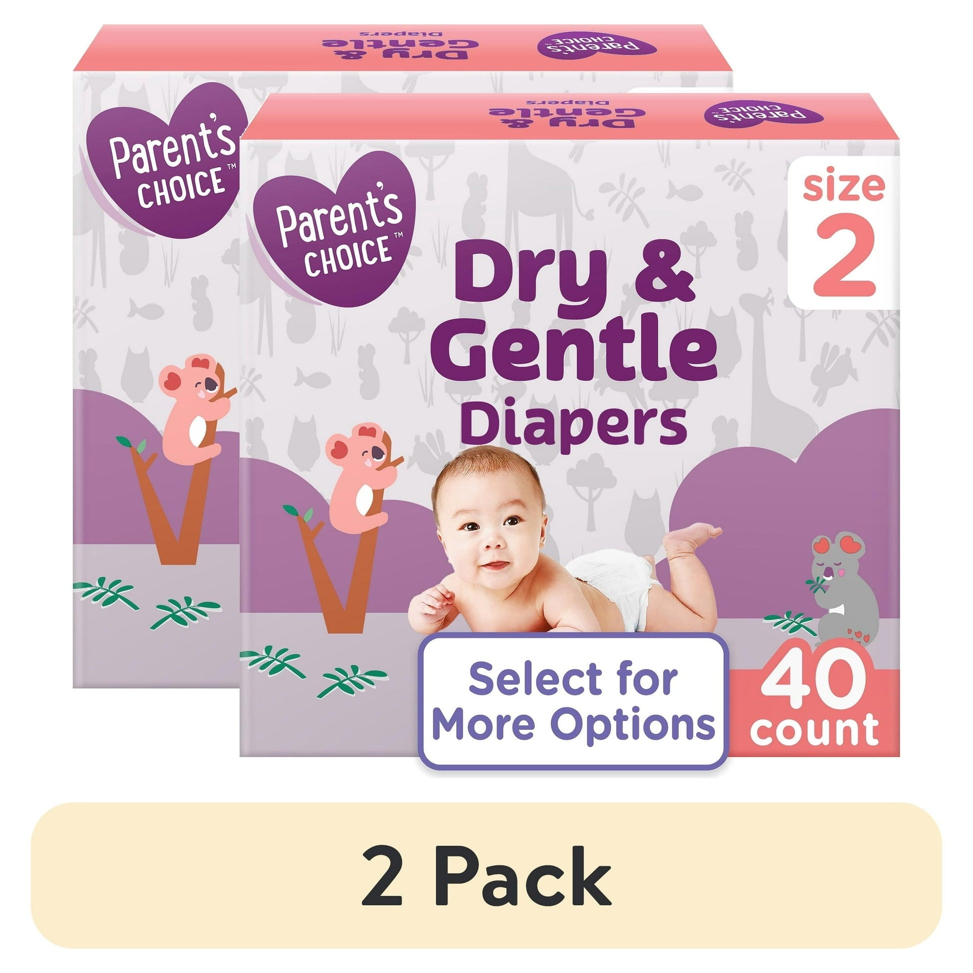 (2 Pack) Parent'S Choice Dry & Gentle Diapers Size 2, 40 Count (Select for More Options)