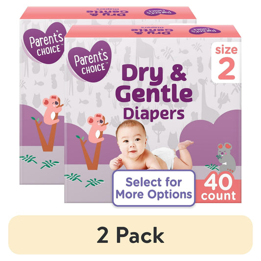 (2 Pack) Parent'S Choice Dry & Gentle Diapers Size 2, 40 Count (Select for More Options)