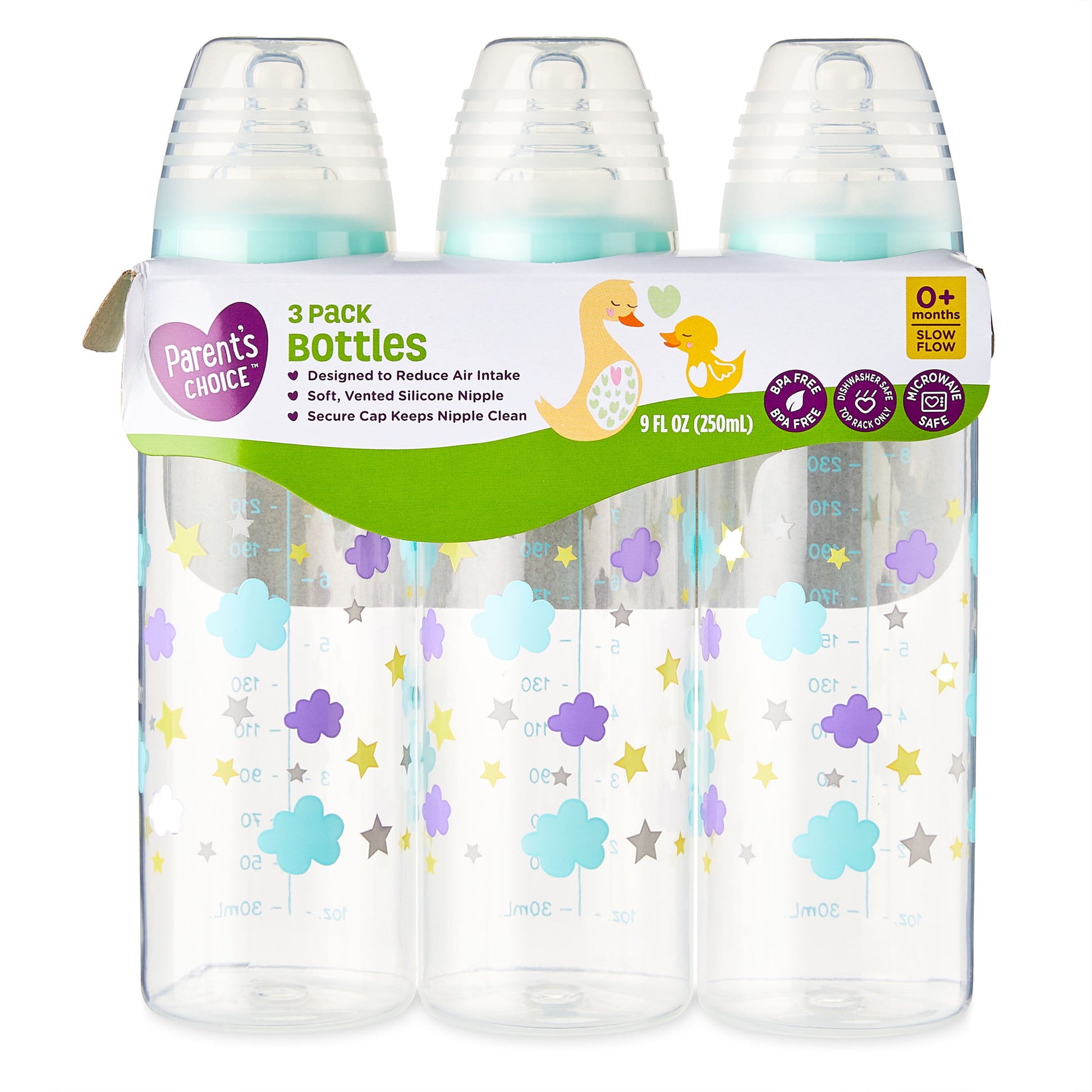 Bottle, 3 Pack, 9 Fl Oz, Newborns, Unisex, Cloud Print