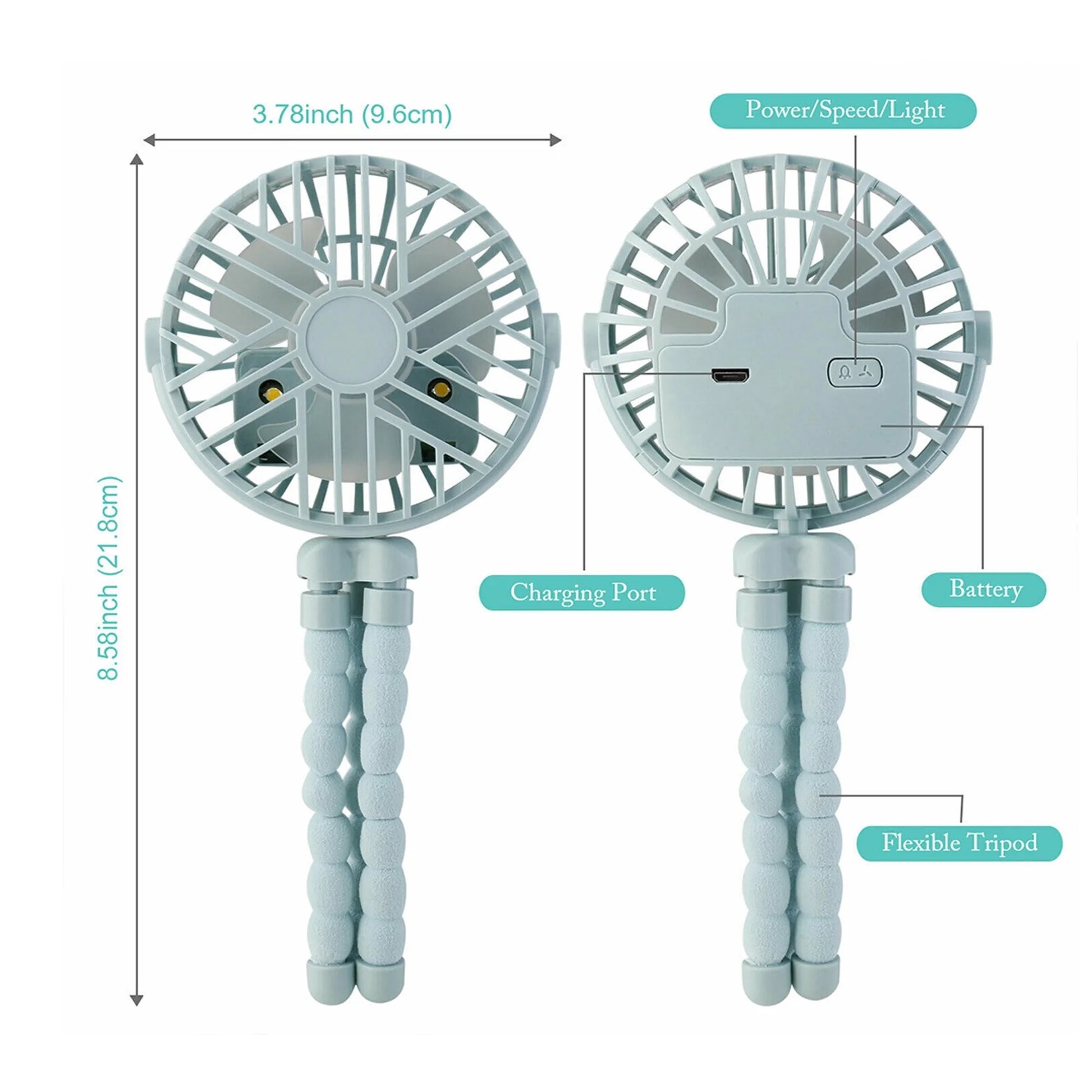 Mini Handheld Stroller Fan, Personal Portable Baby Car Seat Fan with Flexible Tripod Fix on Stroller,Usb Rechargeable Desk Fan Adjustable 3 Speeds for Camping