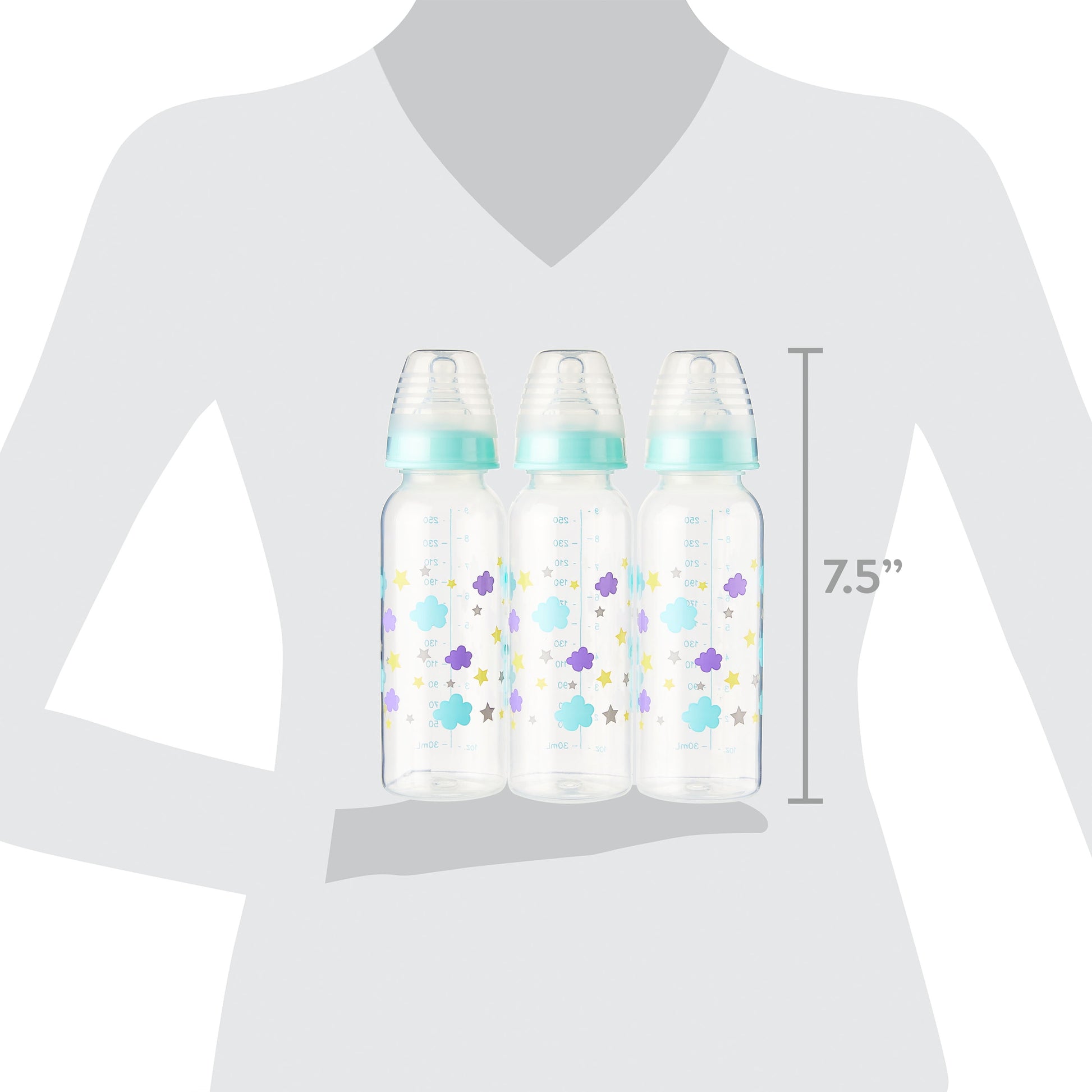 Bottle, 3 Pack, 9 Fl Oz, Newborns, Unisex, Cloud Print
