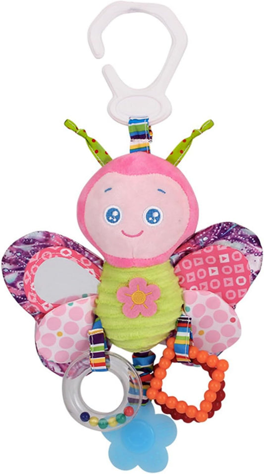 Baby Car Seat Stroller Plush Hanging Rattle Toys Newborn Crib Bed around Toy with Teether Rattle Sound for 0-3 Years Old (Butterfly)