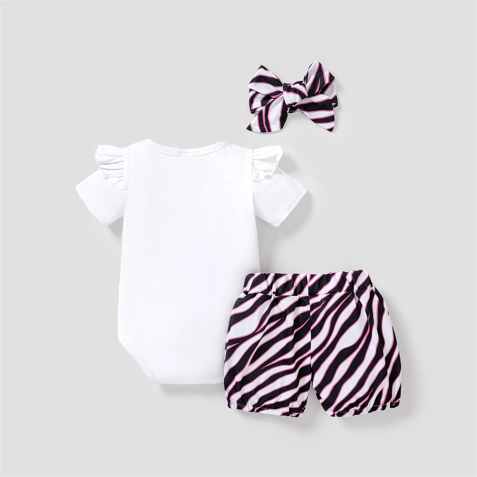 Baby Girl Clothes Set Ruffle Sleeve Zebra Bodysuit and Shorts Newborn Gift 9-12 Months