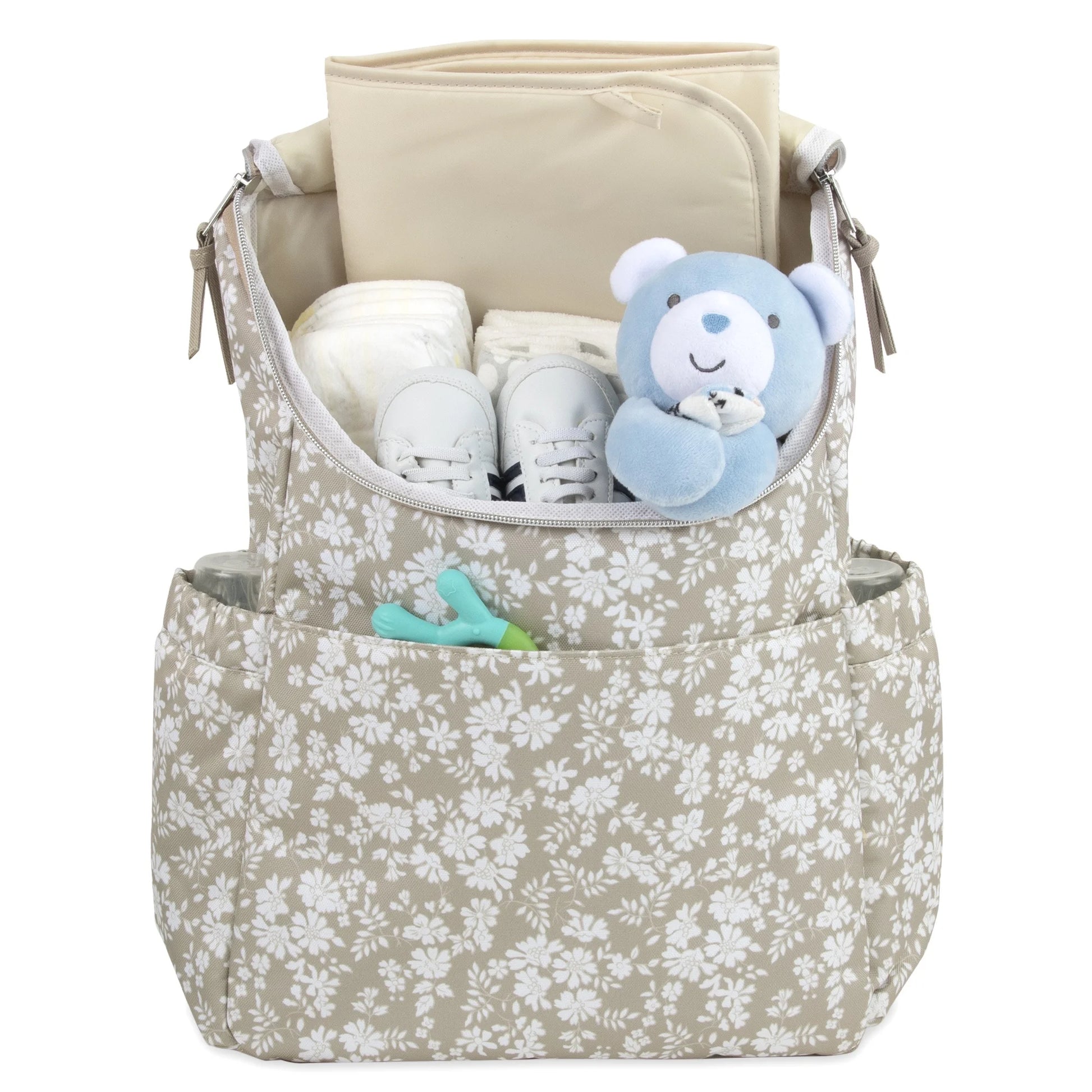 2 Piece Baby Diaper Backpack with Stroller Straps and Matching Changing Pad in Dusty Floral