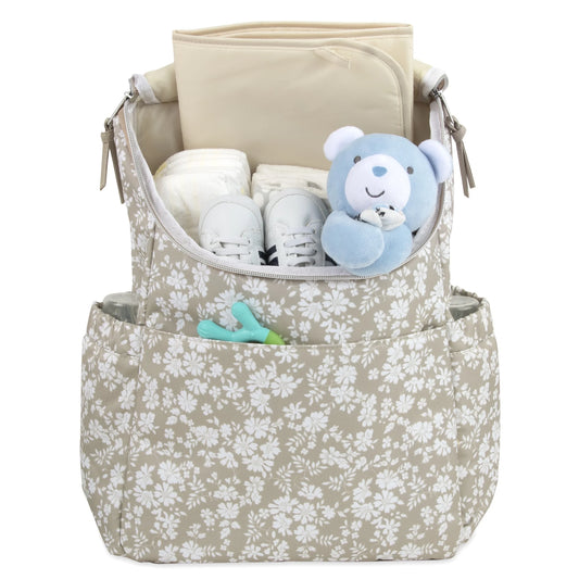 2 Piece Baby Diaper Backpack with Stroller Straps and Matching Changing Pad in Dusty Floral