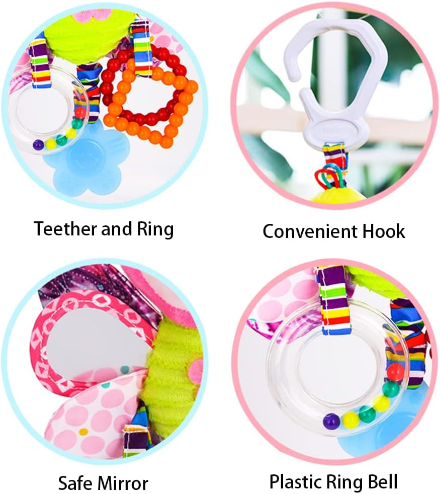 Baby Car Seat Stroller Plush Hanging Rattle Toys Newborn Crib Bed around Toy with Teether Rattle Sound for 0-3 Years Old (Butterfly)