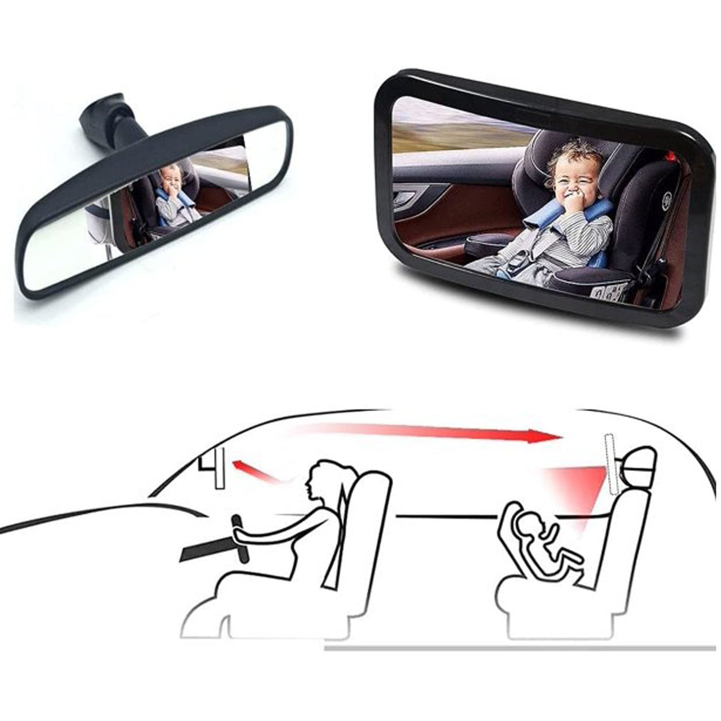 Baby Car Mirror with Wide Clear View, Shatterproof Car Seat Mirror for Infant Newborn Baby Kids in Rear Facing Backseat, Black