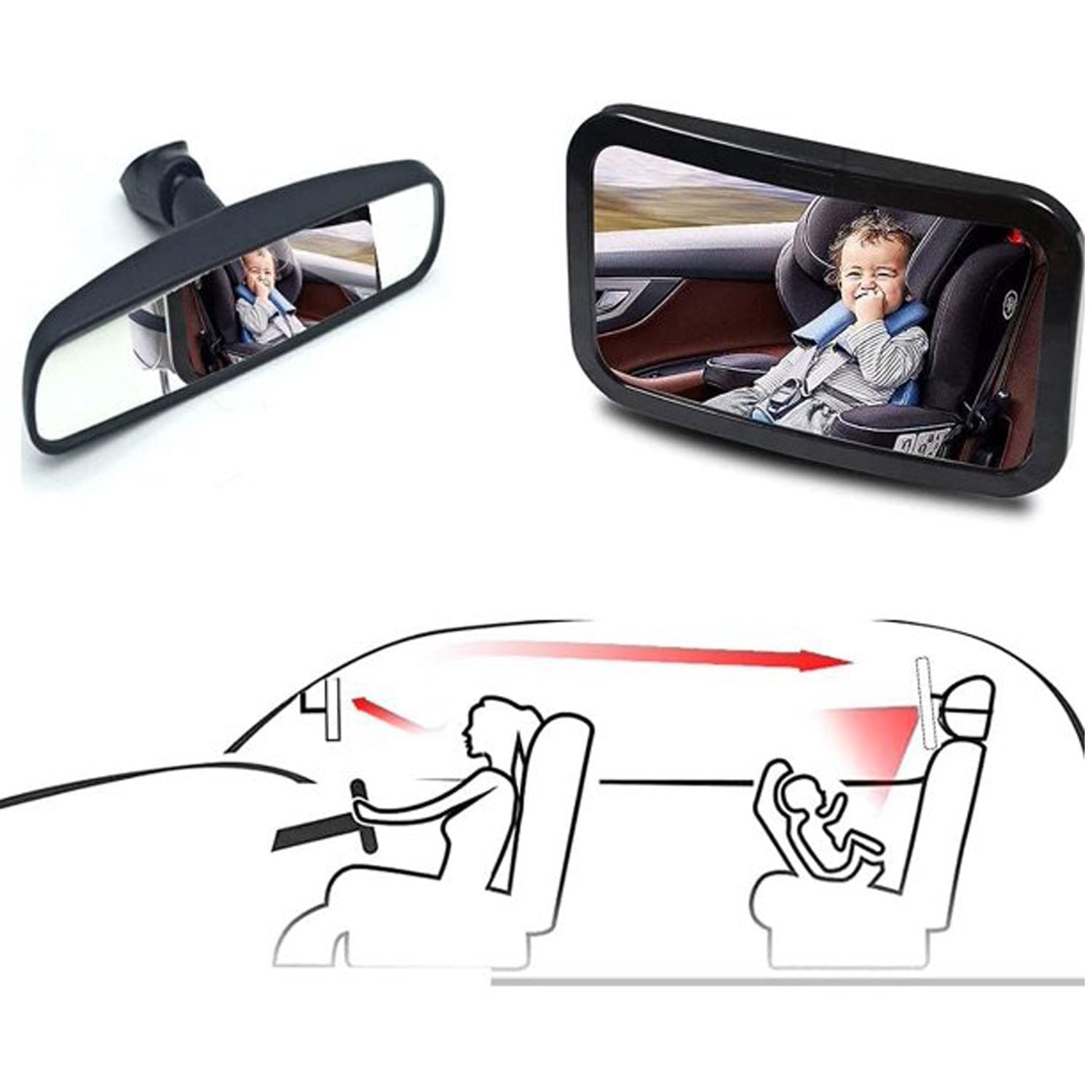Baby Car Mirror with Wide Clear View, Shatterproof Car Seat Mirror for Infant Newborn Baby Kids in Rear Facing Backseat, Black
