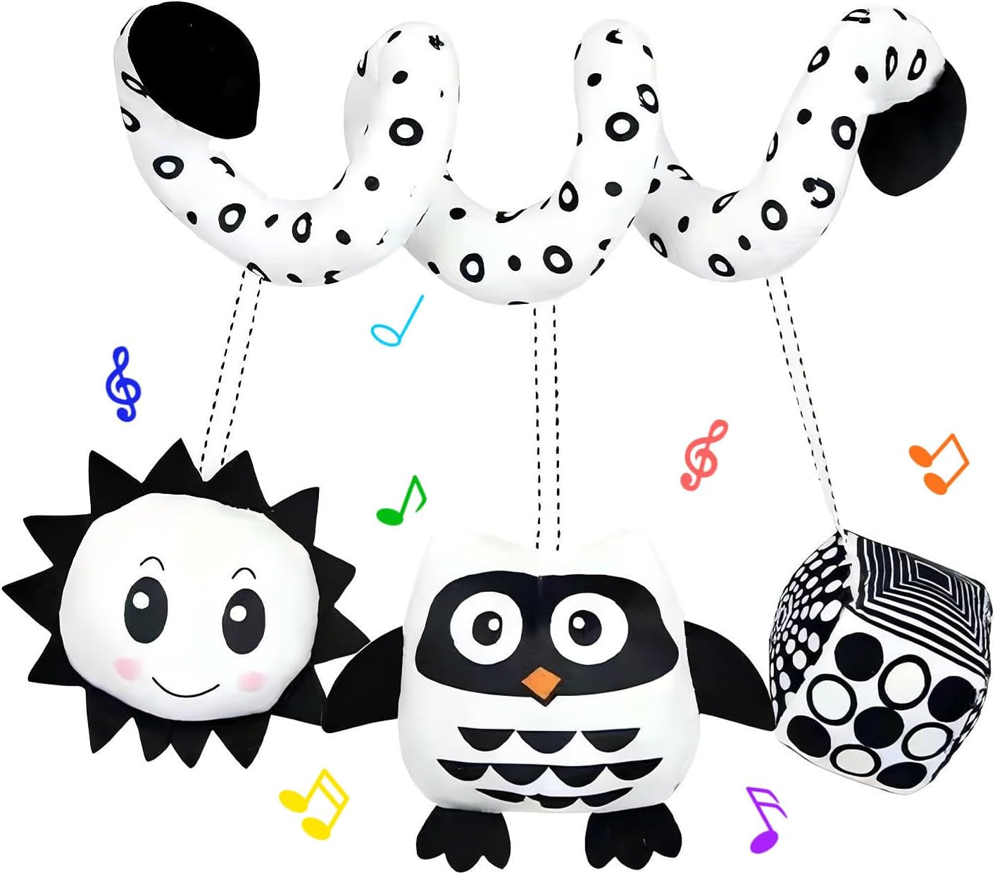 Baby Spiral Activity Car Seat Toys, Black and White Baby Toys, High Contrast Baby Sensory Toys, Newborn Hanging Plush Stroller Toys for 0 3 6 9 12 Months Boys Girls (Owl)