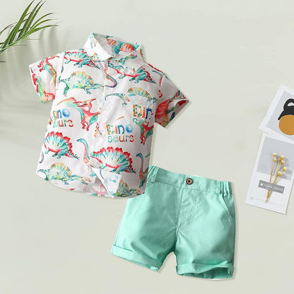 Children Clothes Set Boys Dinosaur Shirt Shorts Set Children'S Short Sleeve Colorful Dinosaur Shirt (Green, 4-5 Years)