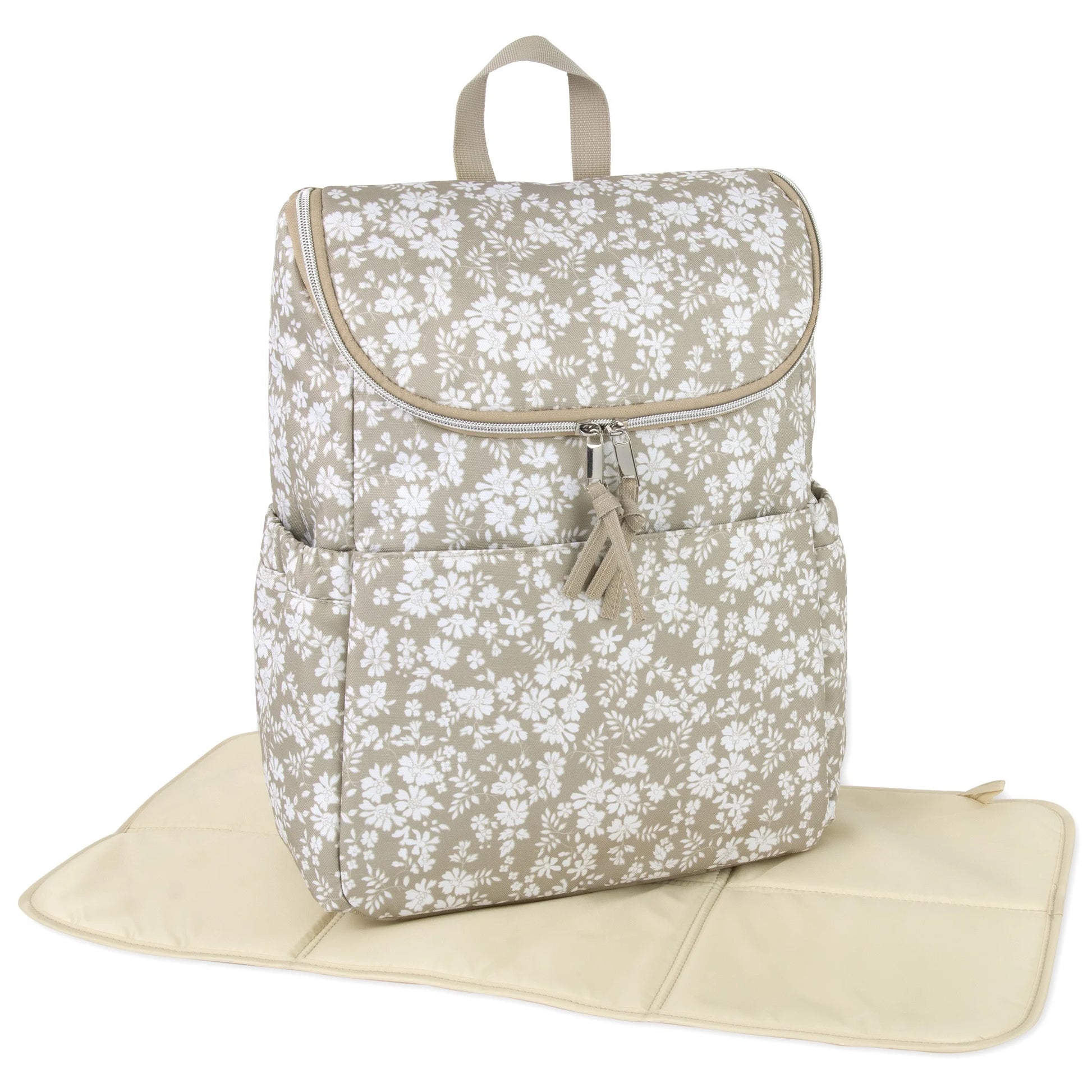 2 Piece Baby Diaper Backpack with Stroller Straps and Matching Changing Pad in Dusty Floral