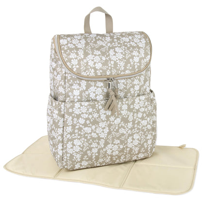 2 Piece Baby Diaper Backpack with Stroller Straps and Matching Changing Pad in Dusty Floral