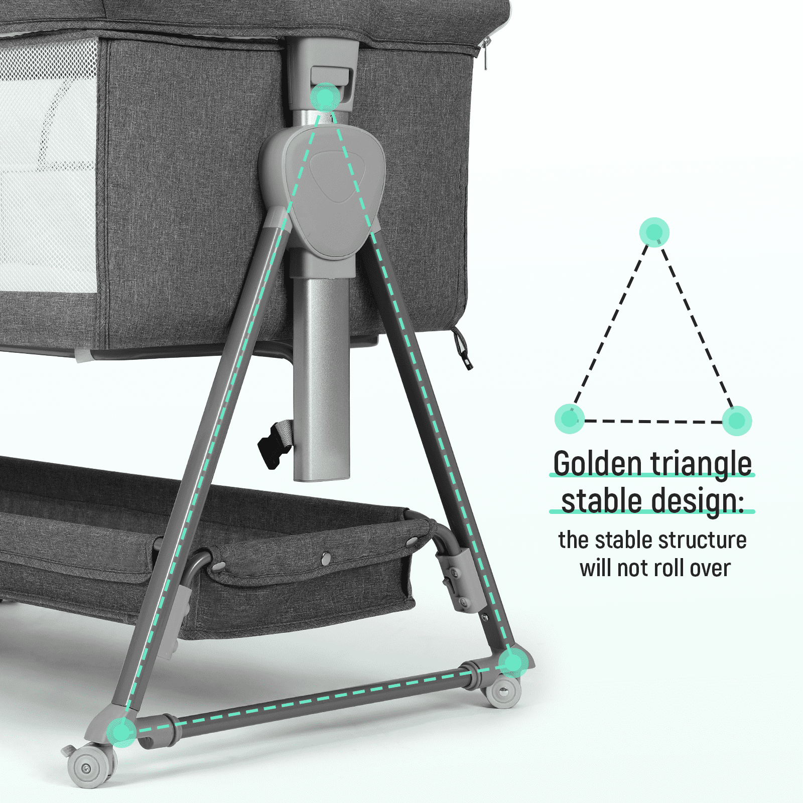 Bassinet with Mattress Large Volume Mobile with Storage Bedside Sleeper for Infant Baby Gray